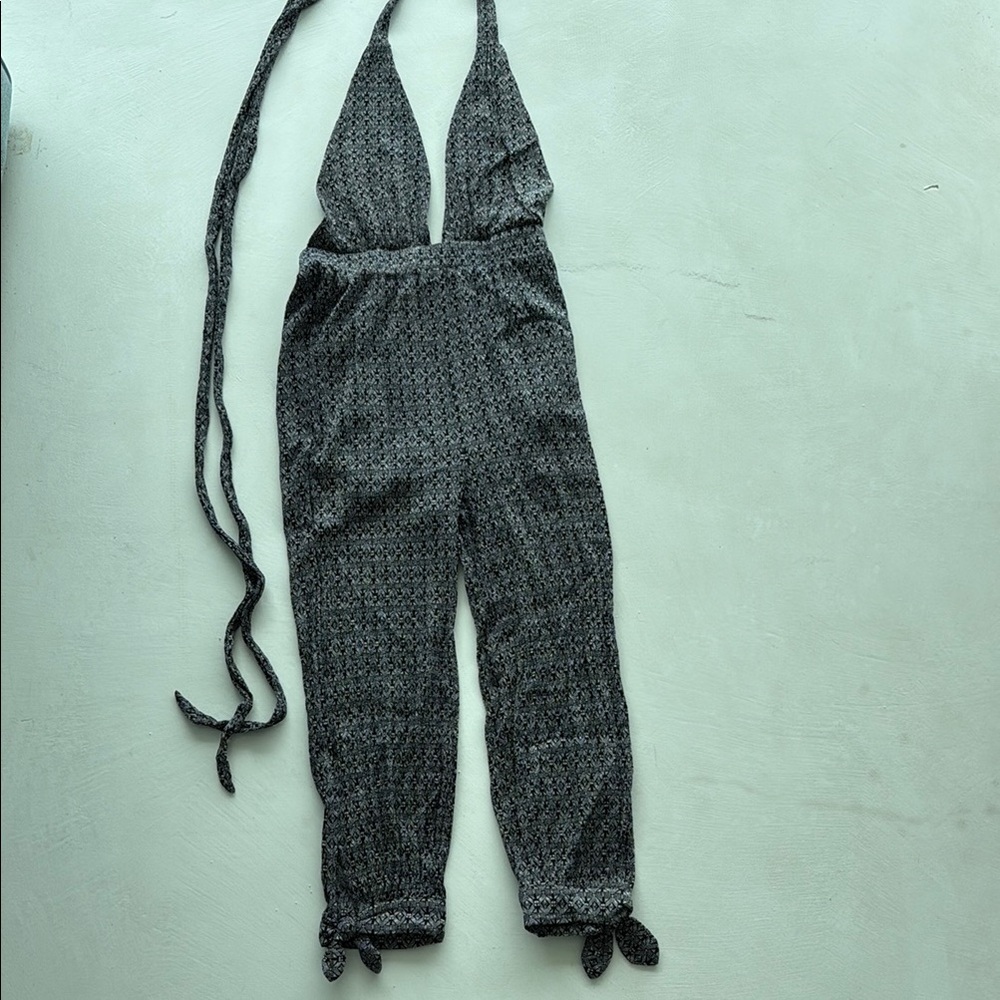 Elegant Black Pinstriped Halter Jumpsuit